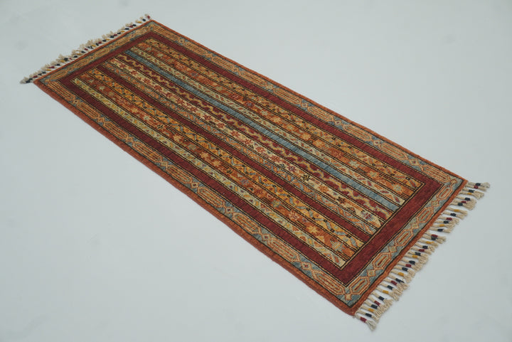 2x5 Red Shaal Turkish Hand knotted Runner Rug - Yildiz Rugs
