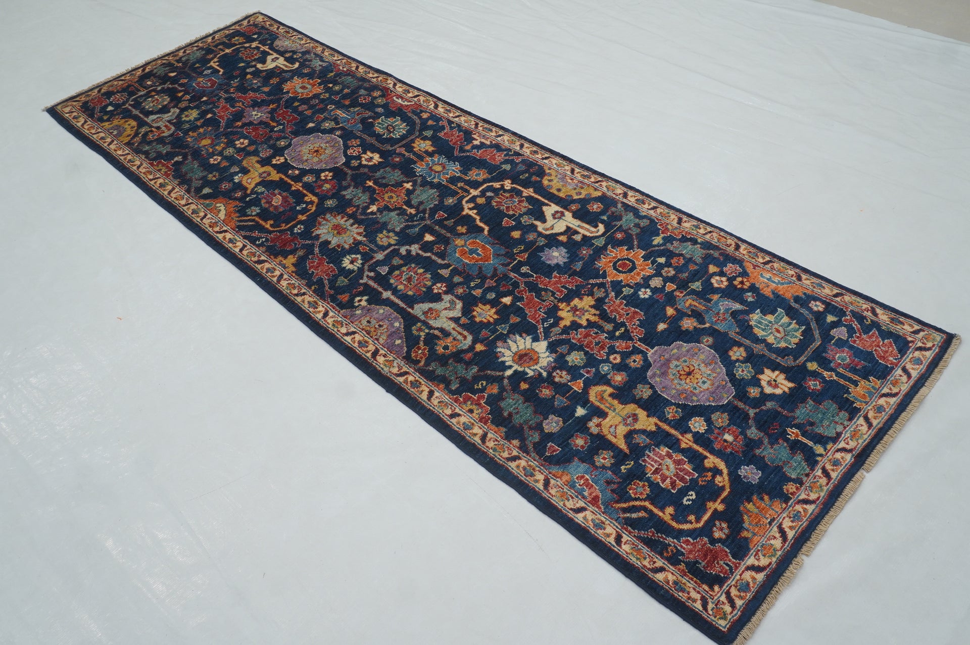 3x8 ft Navy Blue Bidjar Afghan Hand knotted Runner Rug