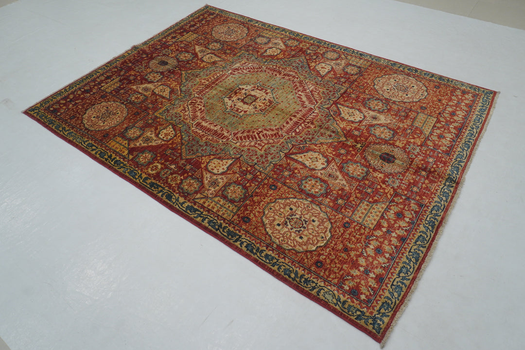 5x7 Red Vintage Mamluk Hand knotted Turkish Medallion Rug