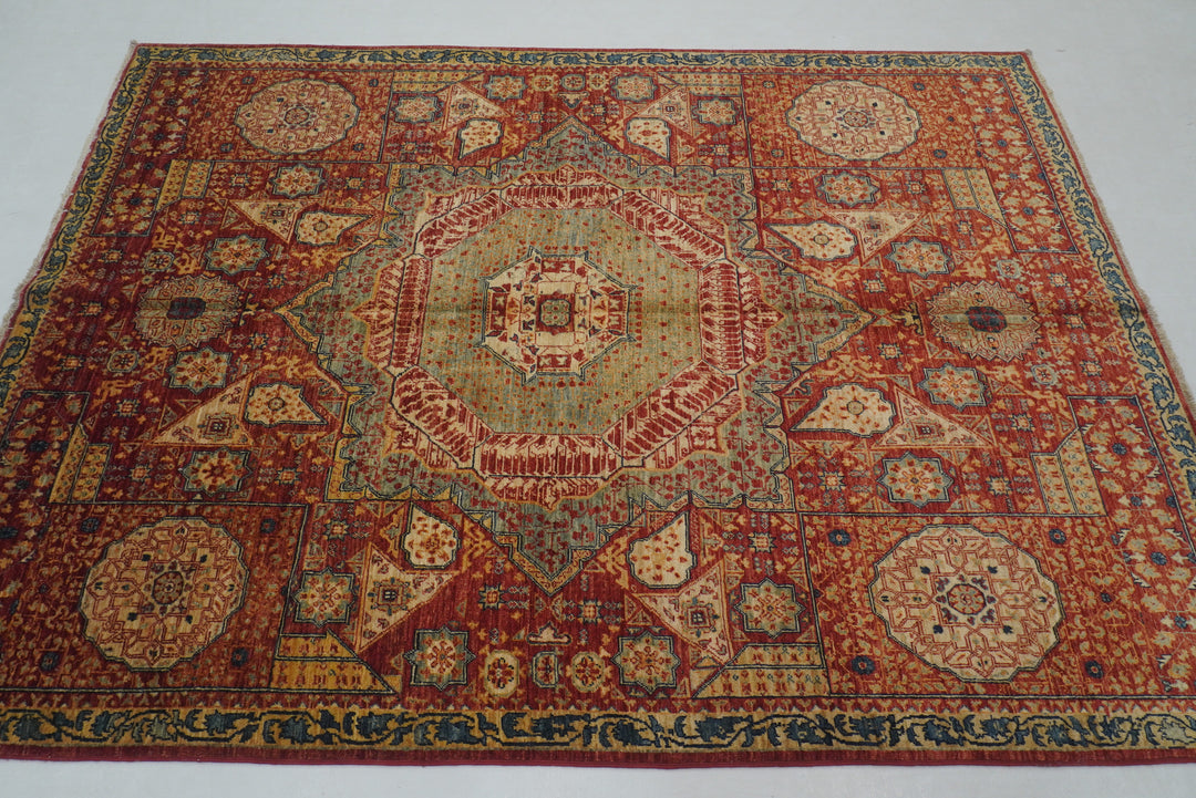 5x7 Red Vintage Mamluk Hand knotted Turkish Medallion Rug