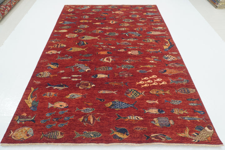 6x9 Red Fish Gabbeh Afghan Hand knotted Rug