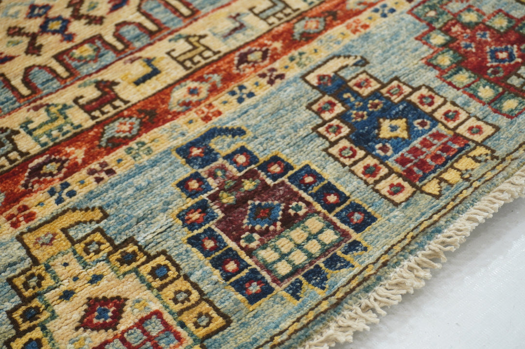 2x5 Blue Tribal Gabbeh Afghan Hand knotted Runner Rug - Yildiz Rugs