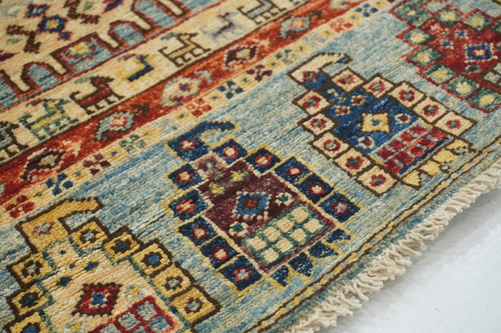 2x5 Blue Tribal Gabbeh Afghan Hand knotted Runner Rug - Yildiz Rugs