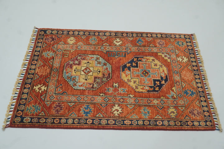 3x4 Red Ersari Hand Knotted Afghan Oriental Rug - Yildiz Rugs