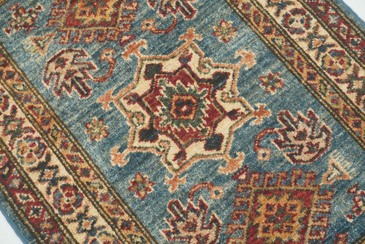 2x3 Blue Kazak Hand-Knotted Afghan Rug - Yildiz Rugs