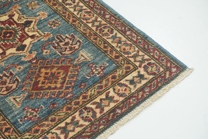 2x3 Blue Kazak Hand-Knotted Afghan Rug - Yildiz Rugs
