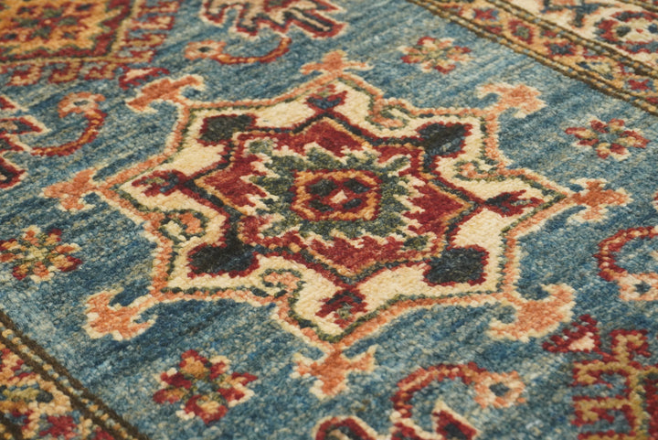 2x3 Blue Kazak Hand-Knotted Afghan Rug - Yildiz Rugs