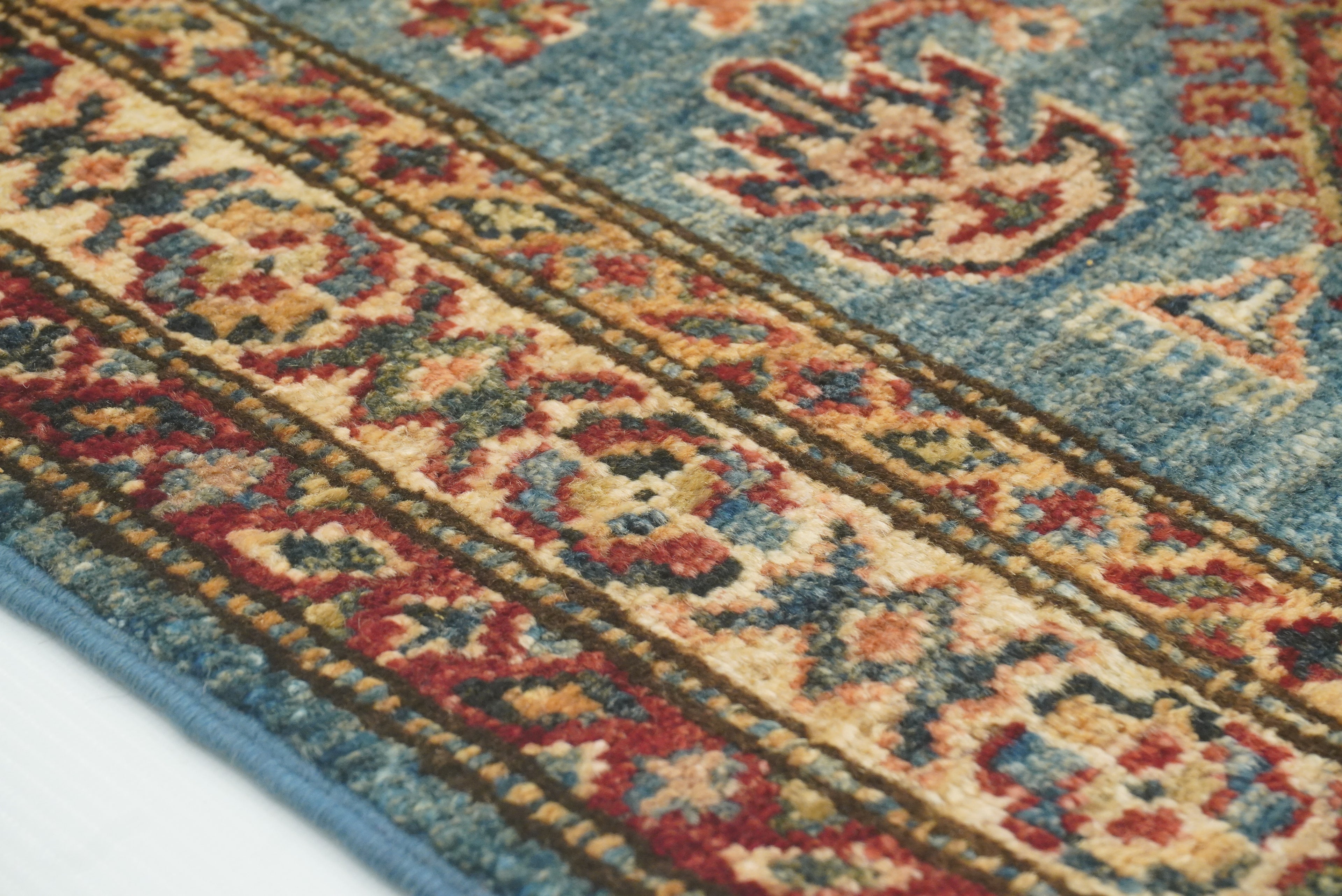 2x3 Blue Kazak Hand-Knotted Afghan Rug - Yildiz Rugs