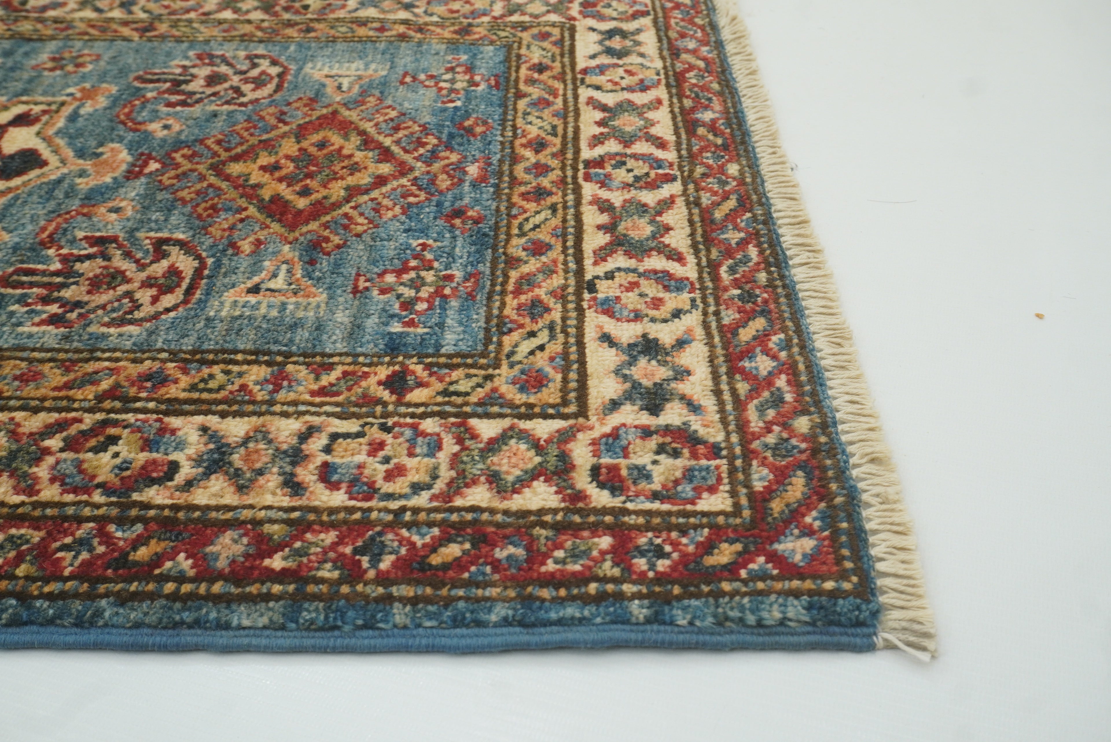 2x3 Blue Kazak Hand-Knotted Afghan Rug - Yildiz Rugs