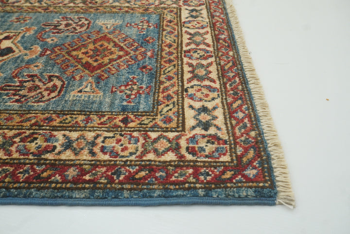 2x3 Blue Kazak Hand-Knotted Afghan Rug - Yildiz Rugs
