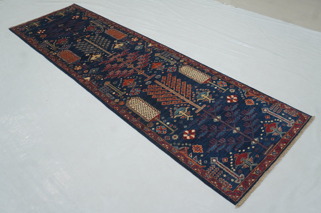 10 Ft Navy Blue Bakhshaish Afghan hand knotted Runner Rug