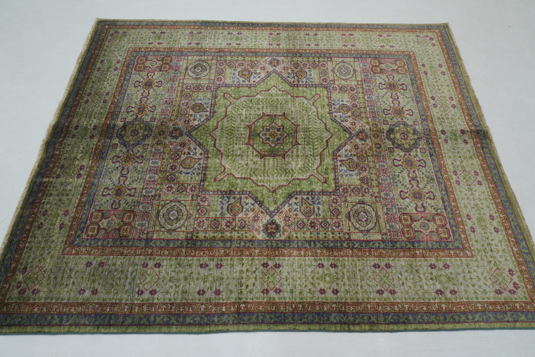 5x6 Green Mamluk Hand knotted Turkish Rug