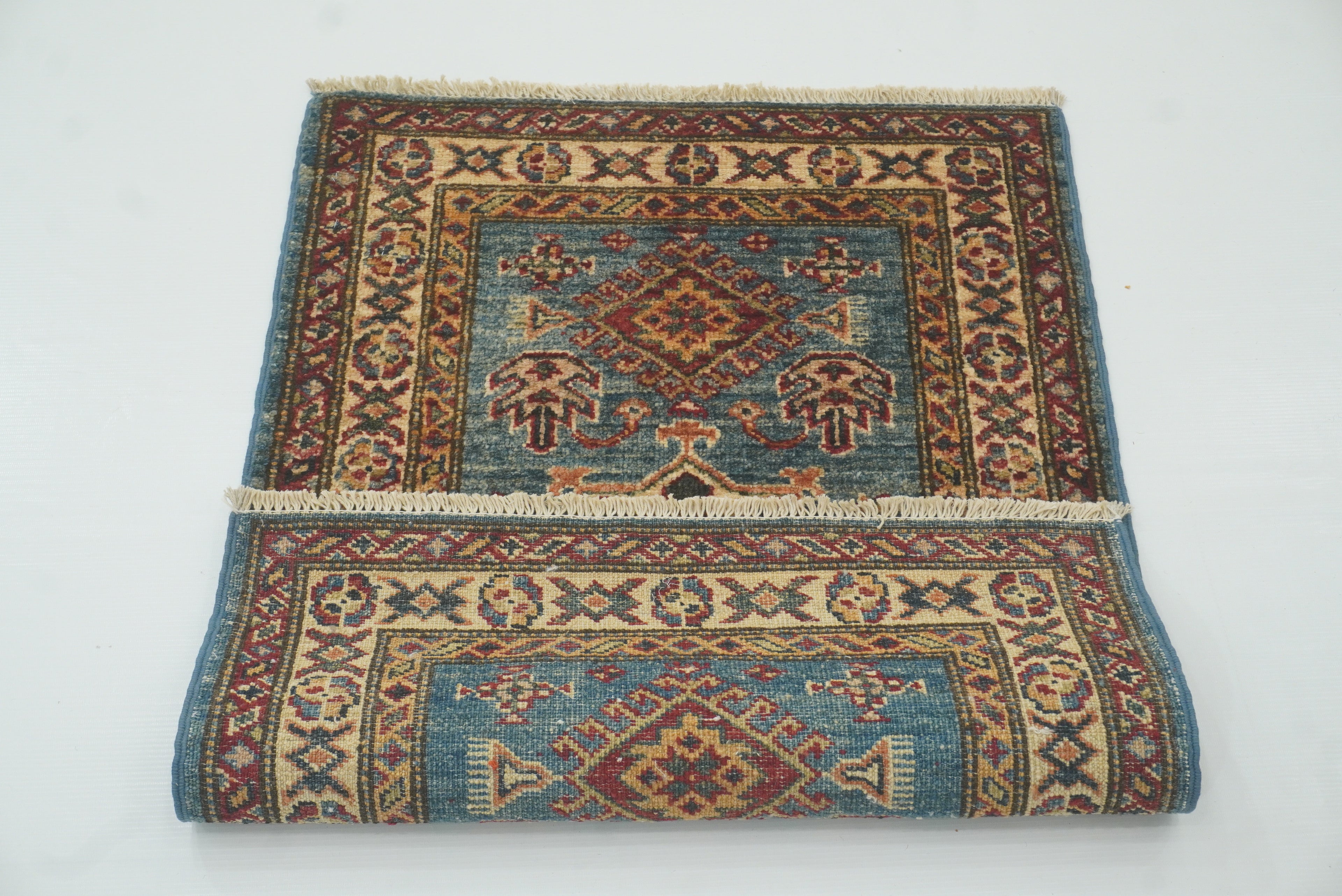 2x3 Blue Kazak Hand-Knotted Afghan Rug - Yildiz Rugs