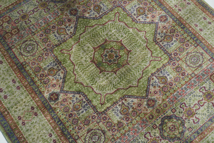 5x6 Green Mamluk Hand knotted Turkish Rug