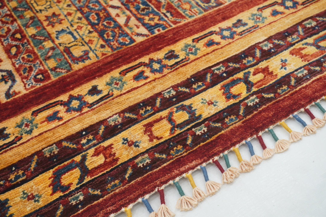 3x5 Red Turkish Shawl Pattern Hand Knotted Striped Rug - Yildiz Rugs