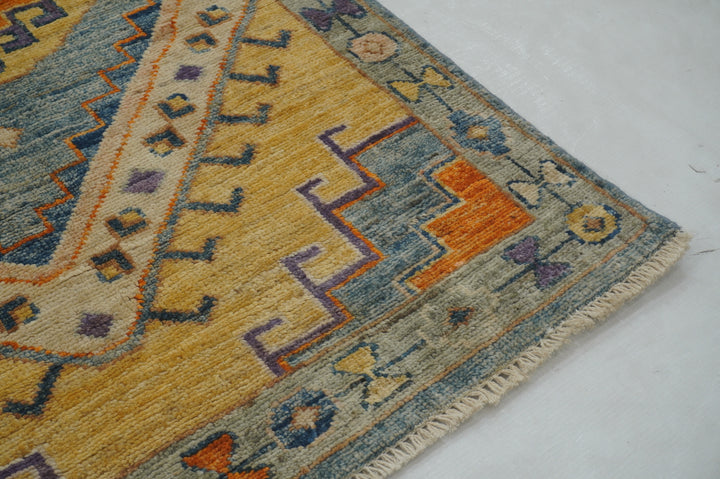 11 ft Muted Blue Oushak Hand knotted Turkish Runner Rug