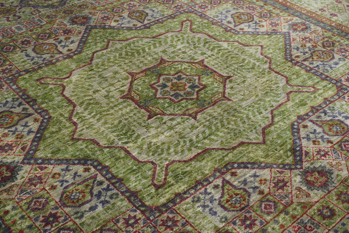 5x6 Green Mamluk Hand knotted Turkish Rug