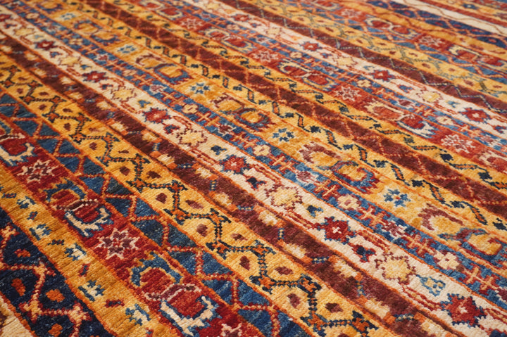 4x6 Orange Tribal Turkish Shawl Pattern Hand knotted Striped Rug - Yildiz Rugs