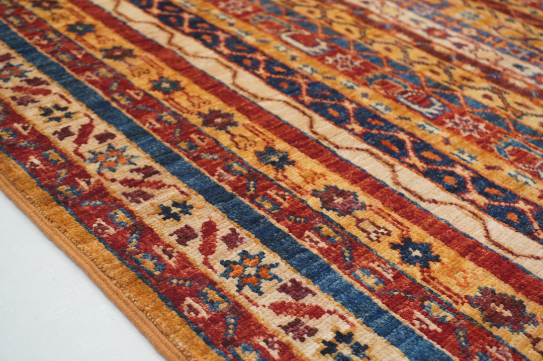 4x6 Orange Tribal Turkish Shawl Pattern Hand knotted Striped Rug - Yildiz Rugs