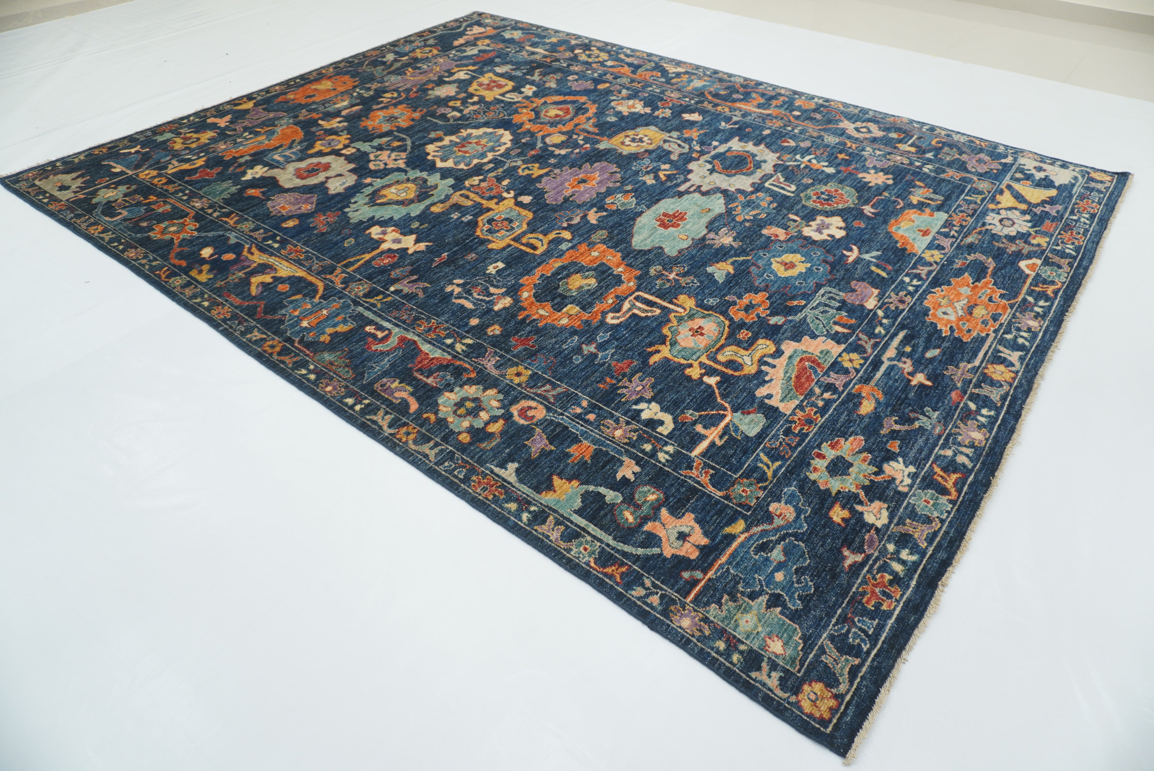 9'x11'4" Navy Blue Oushak Hand knotted Oriental Rug - Yildiz Rugs