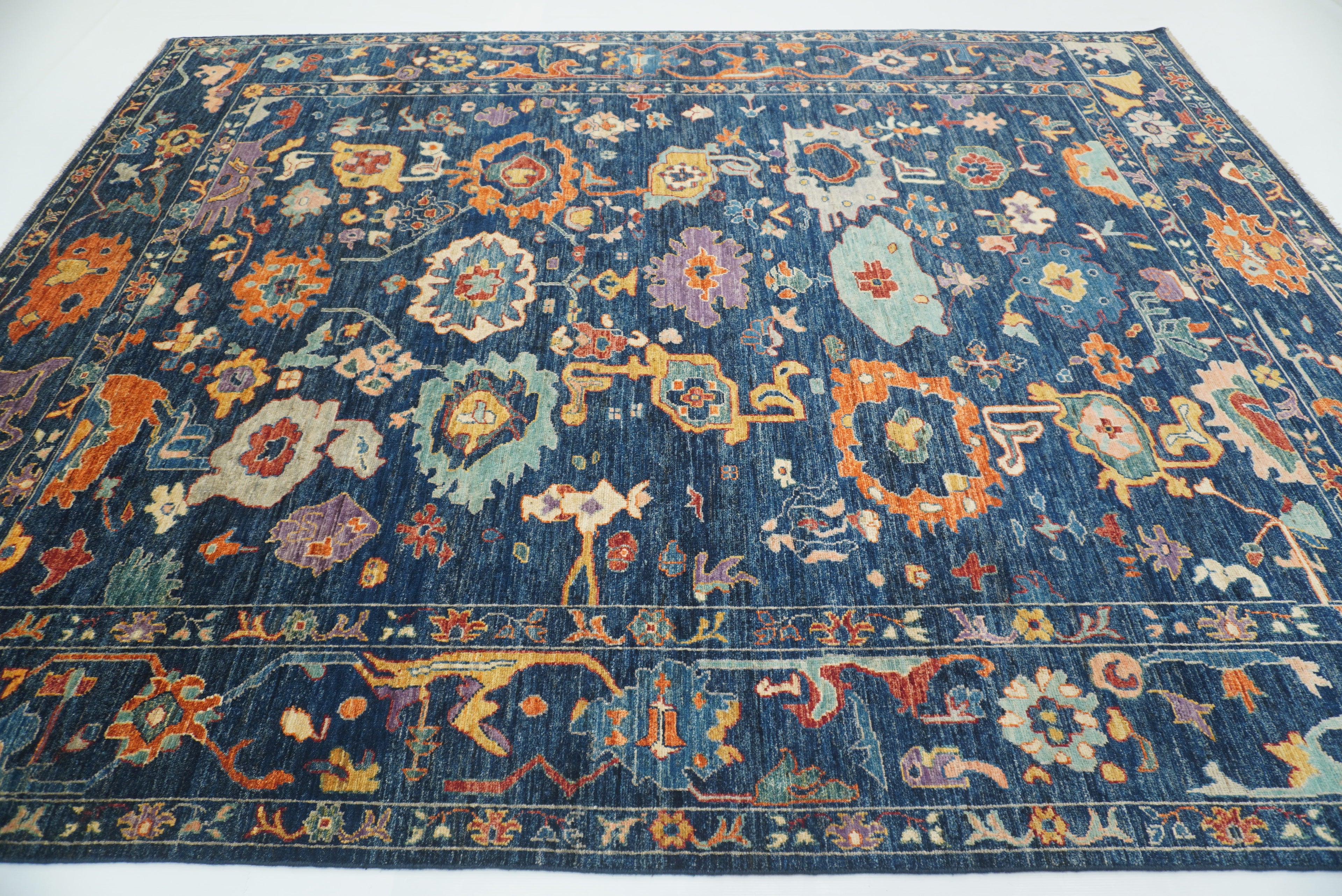 9'x11'4" Navy Blue Oushak Hand knotted Oriental Rug - Yildiz Rugs