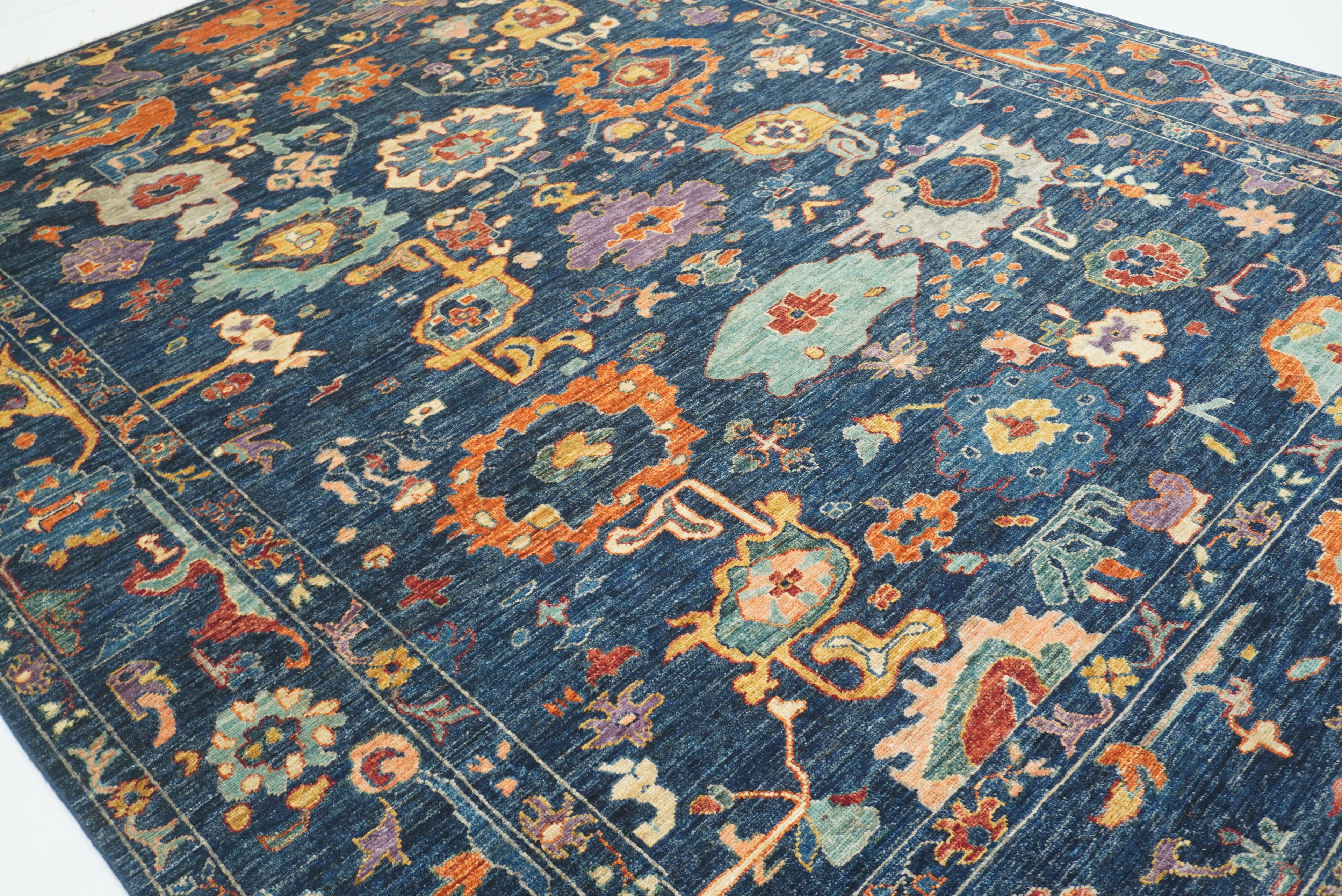 9'x11'4" Navy Blue Oushak Hand knotted Oriental Rug - Yildiz Rugs