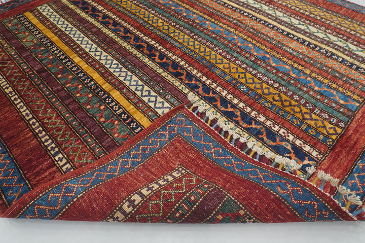 5x5 Red Turkish Shawl Hand knotted Square Rug