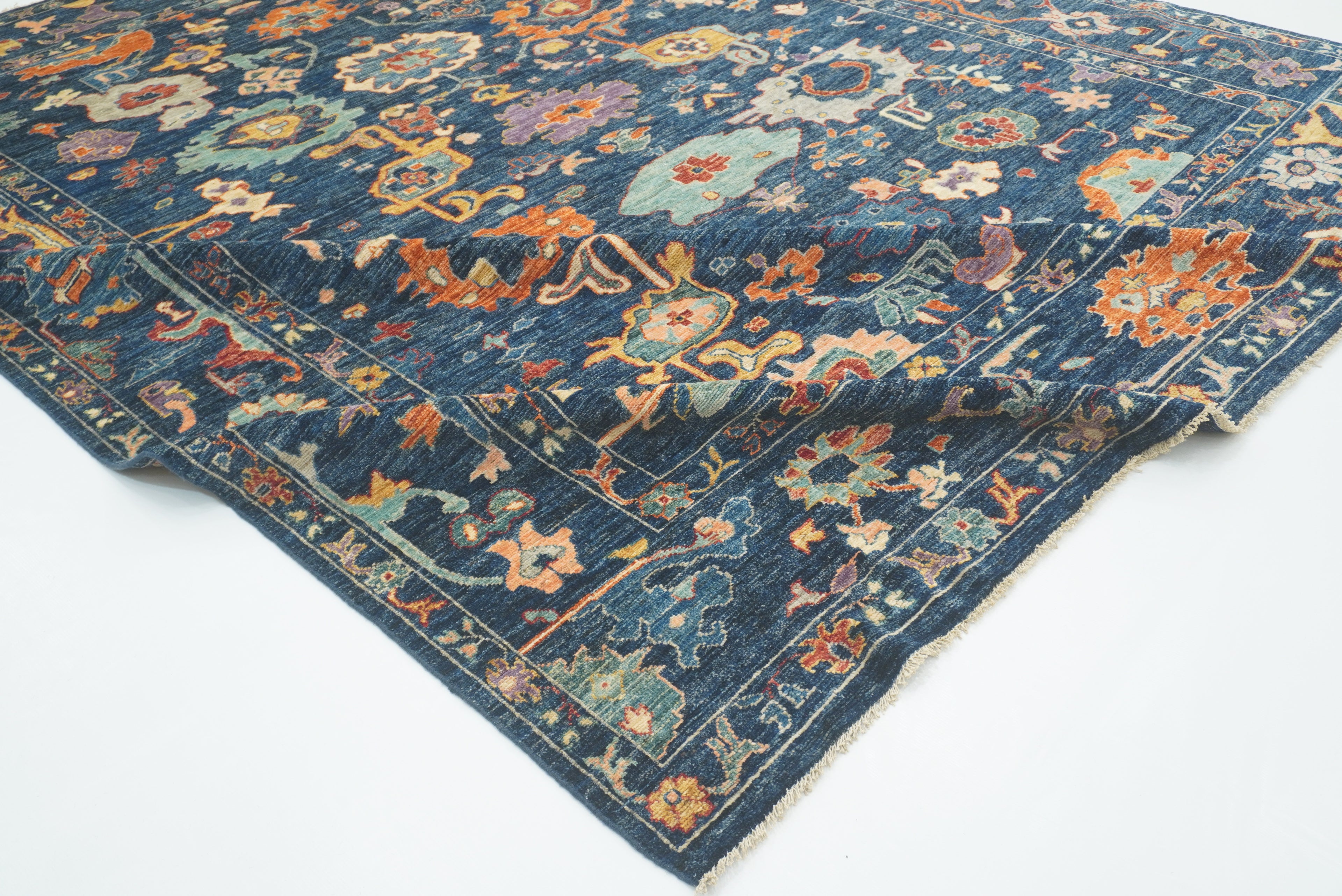 9'x11'4" Navy Blue Oushak Hand knotted Oriental Rug - Yildiz Rugs