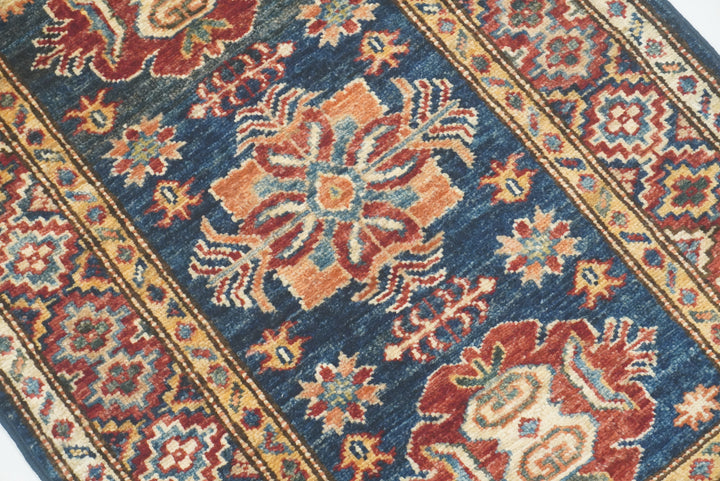 2x3 Navy Blue Kazak Hand-Knotted Afghan Wool Rug - Yildiz Rugs