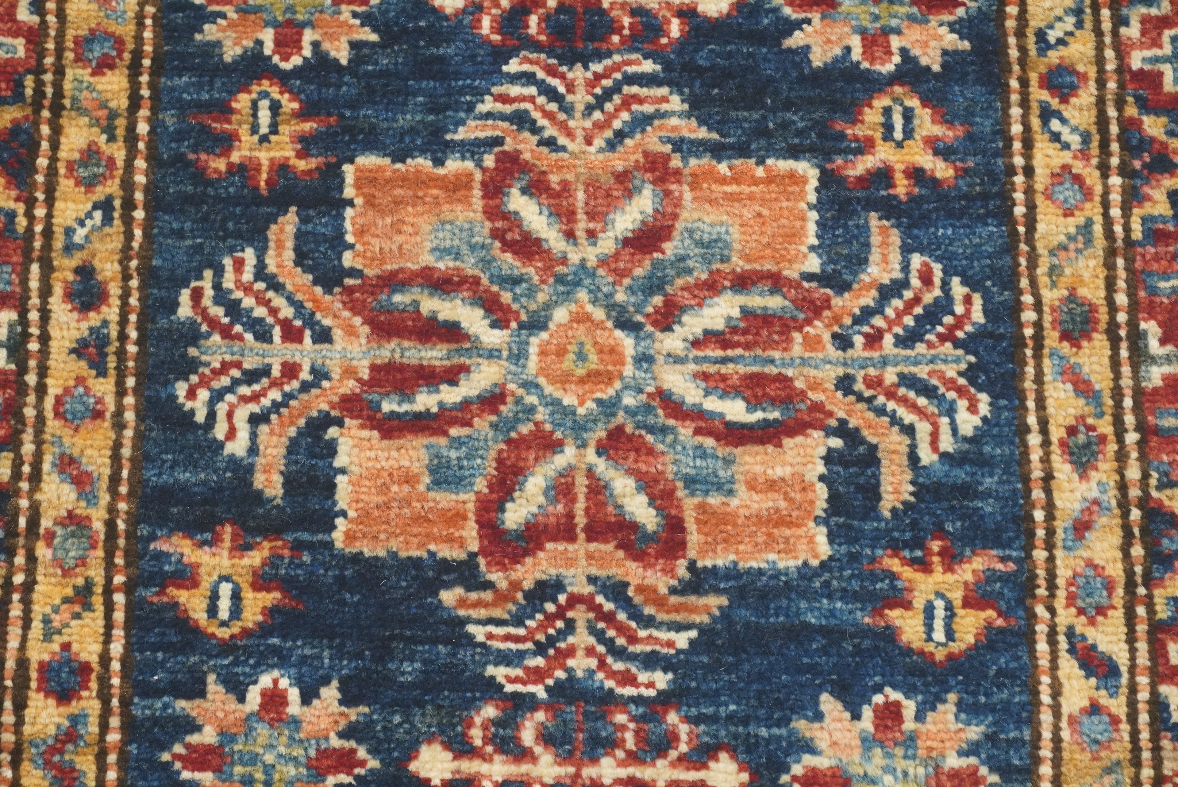 2x3 Navy Blue Kazak Hand-Knotted Afghan Wool Rug - Yildiz Rugs