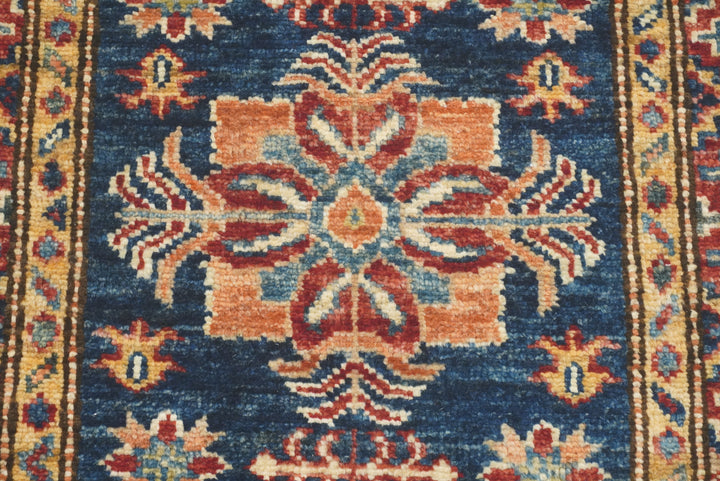 2x3 Navy Blue Kazak Hand-Knotted Afghan Wool Rug - Yildiz Rugs