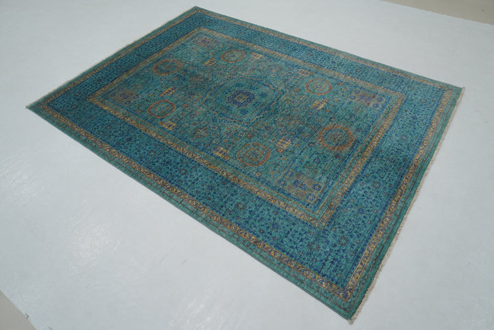 5x7 Turquoise Blue Mamluk Hand knotted Turkish Rug