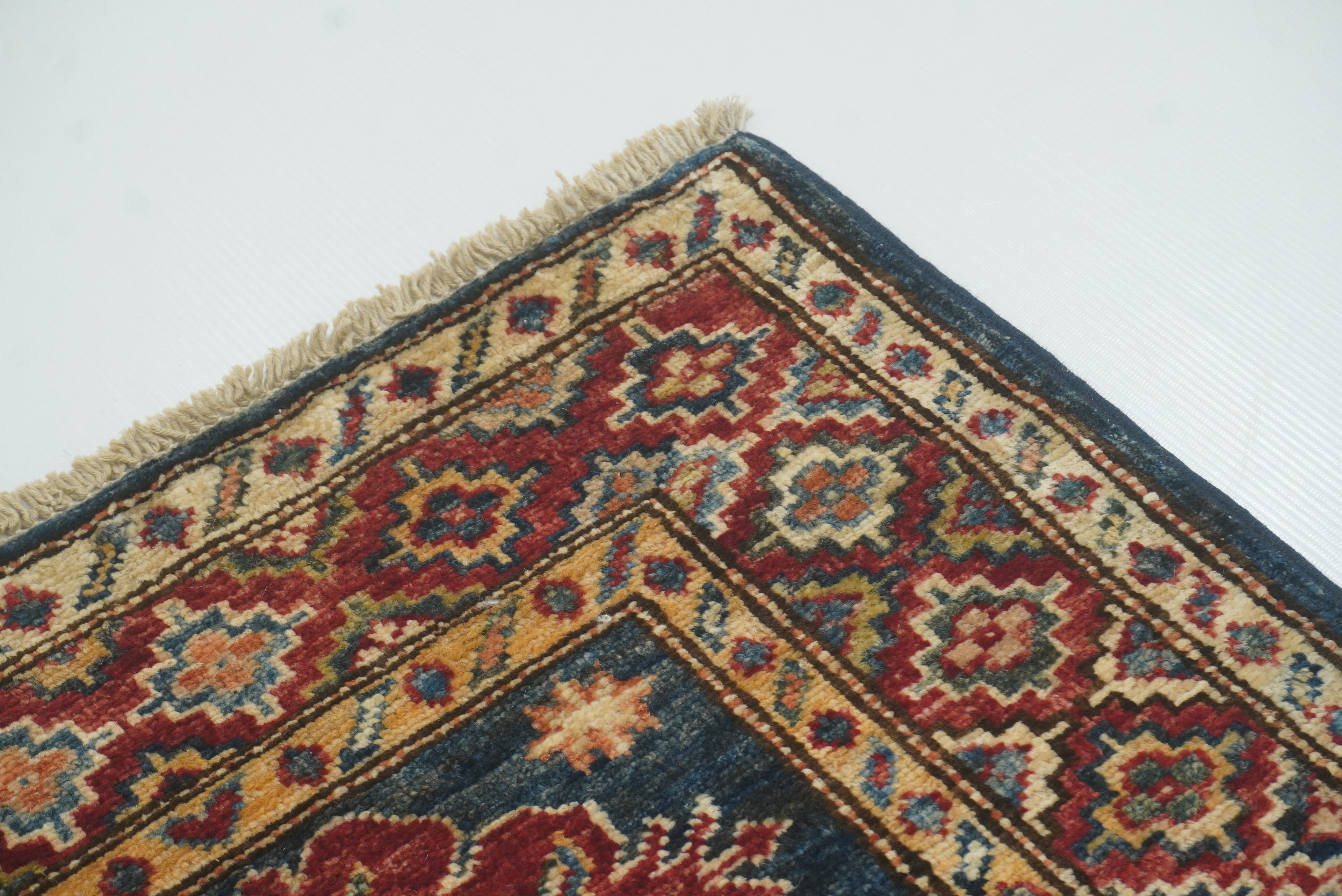 2x3 Navy Blue Kazak Hand-Knotted Afghan Wool Rug - Yildiz Rugs