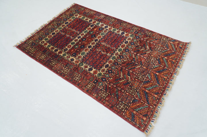 4x6 Red Pardeh Ersari Tribal Afghan hand knotted Rug - Yildiz Rugs