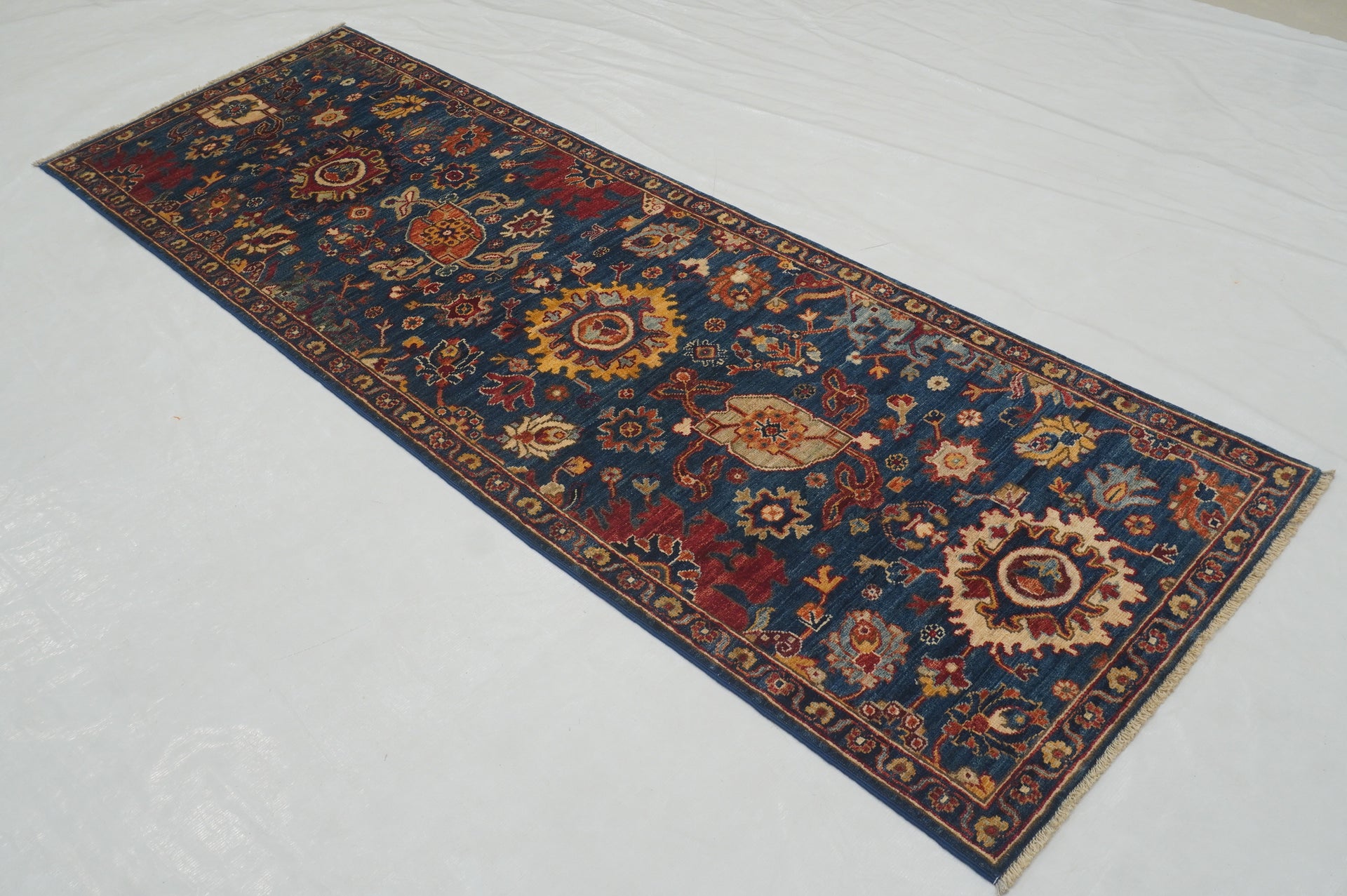 8 ft Blue Bidjar Afghan Hand knotted Oriental Runner Rug