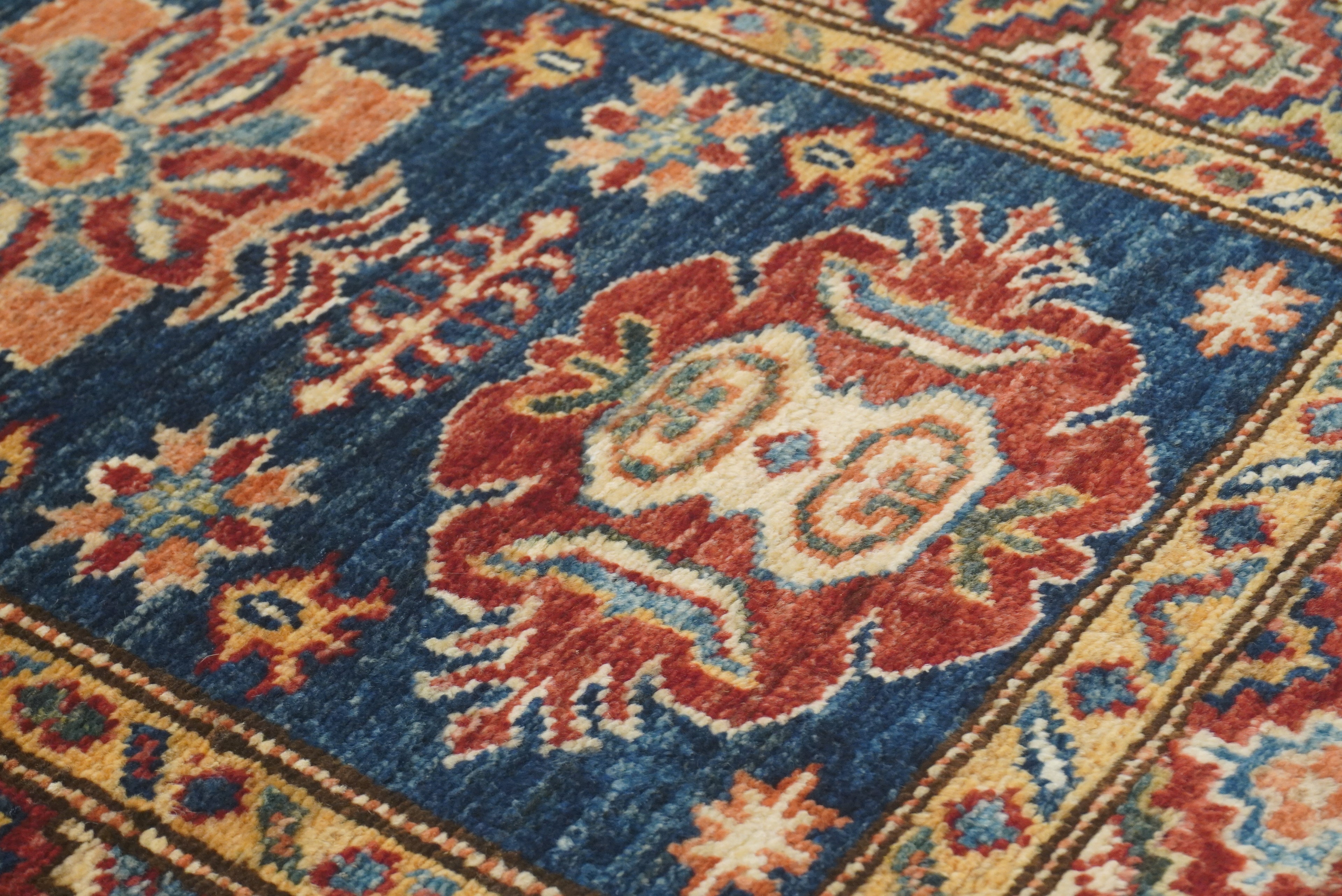 2x3 Navy Blue Kazak Hand-Knotted Afghan Wool Rug - Yildiz Rugs