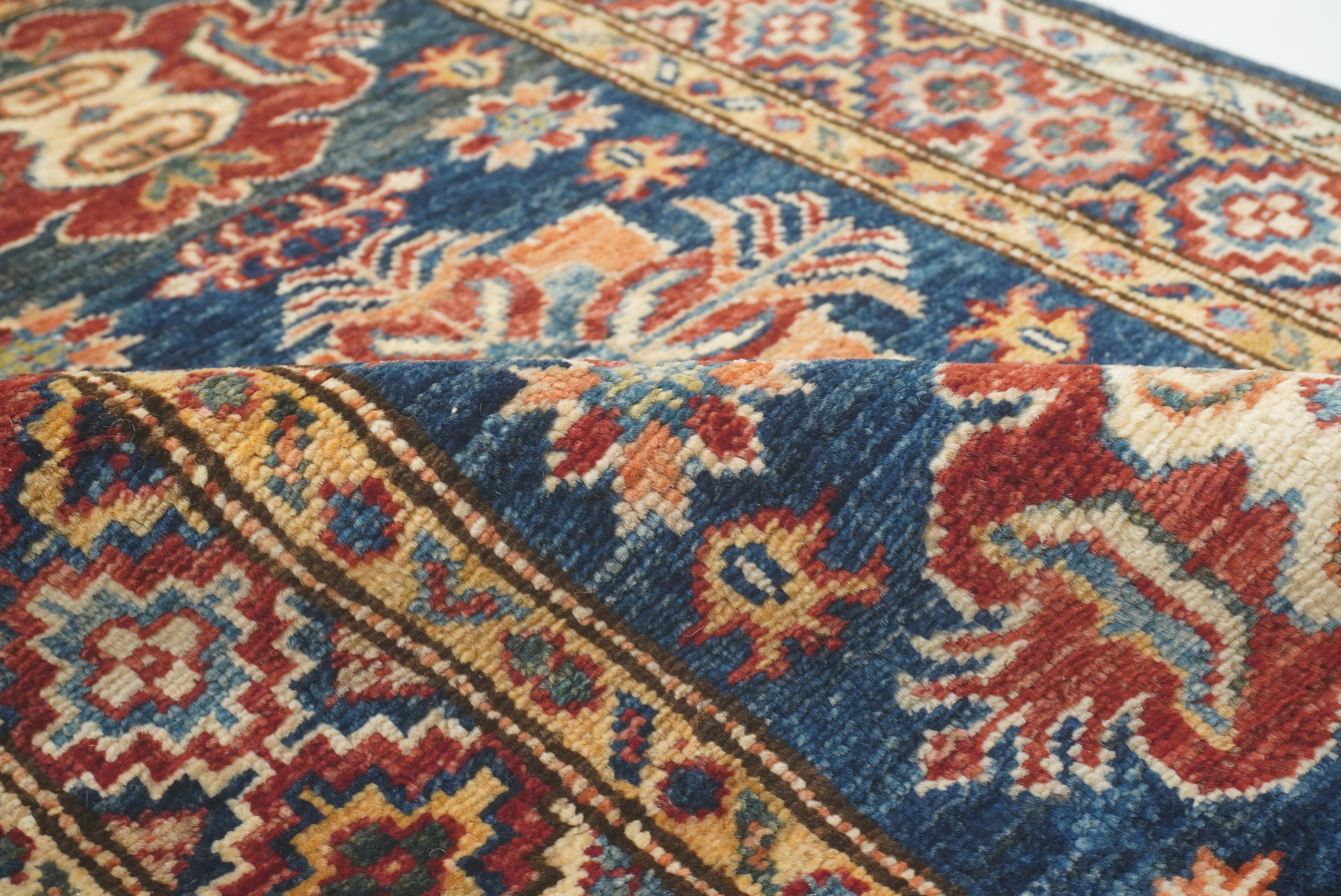 2x3 Navy Blue Kazak Hand-Knotted Afghan Wool Rug - Yildiz Rugs