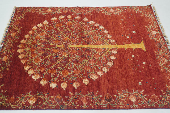 5x7 Red Gabbeh Tree of life Afghan Hand knotted Rug - Yildiz Rugs