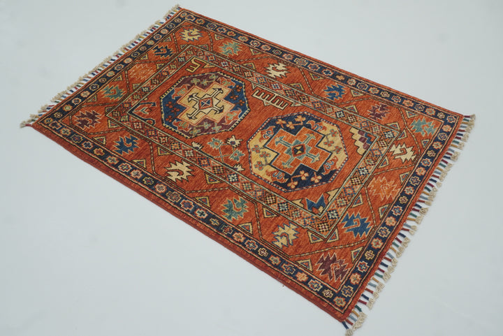 3x4 Red Ersari Hand Knotted Afghan Wool Oriental Rug - Yildiz Rugs