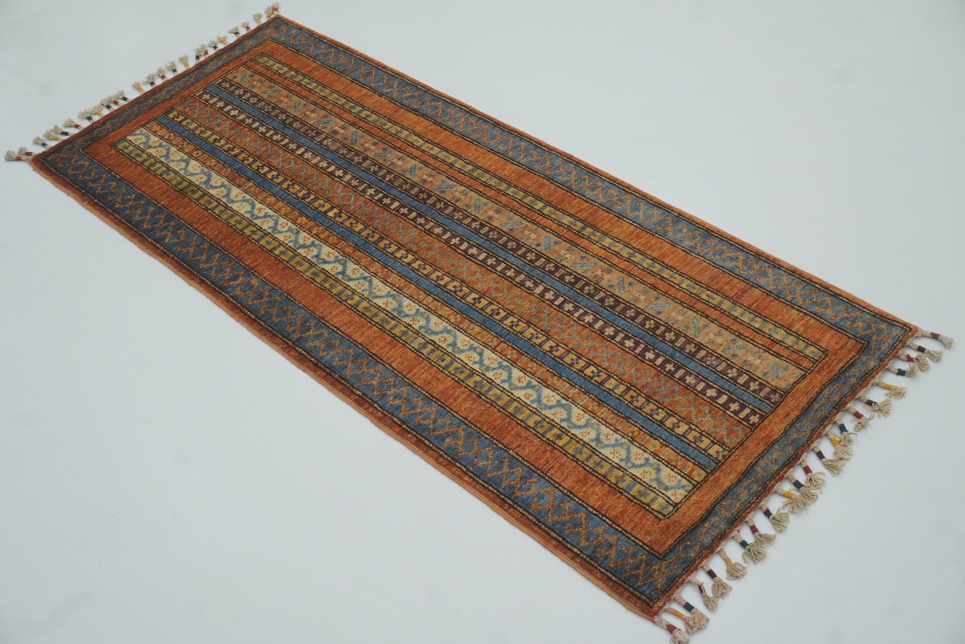 2x5 Orange Turkish Hand knotted Wool Runner Rug - Yildiz Rugs