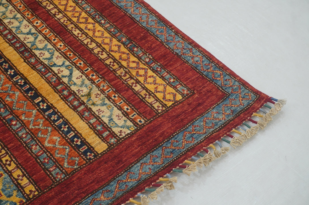 5x5 Red Turkish Shawl Hand knotted Square Rug