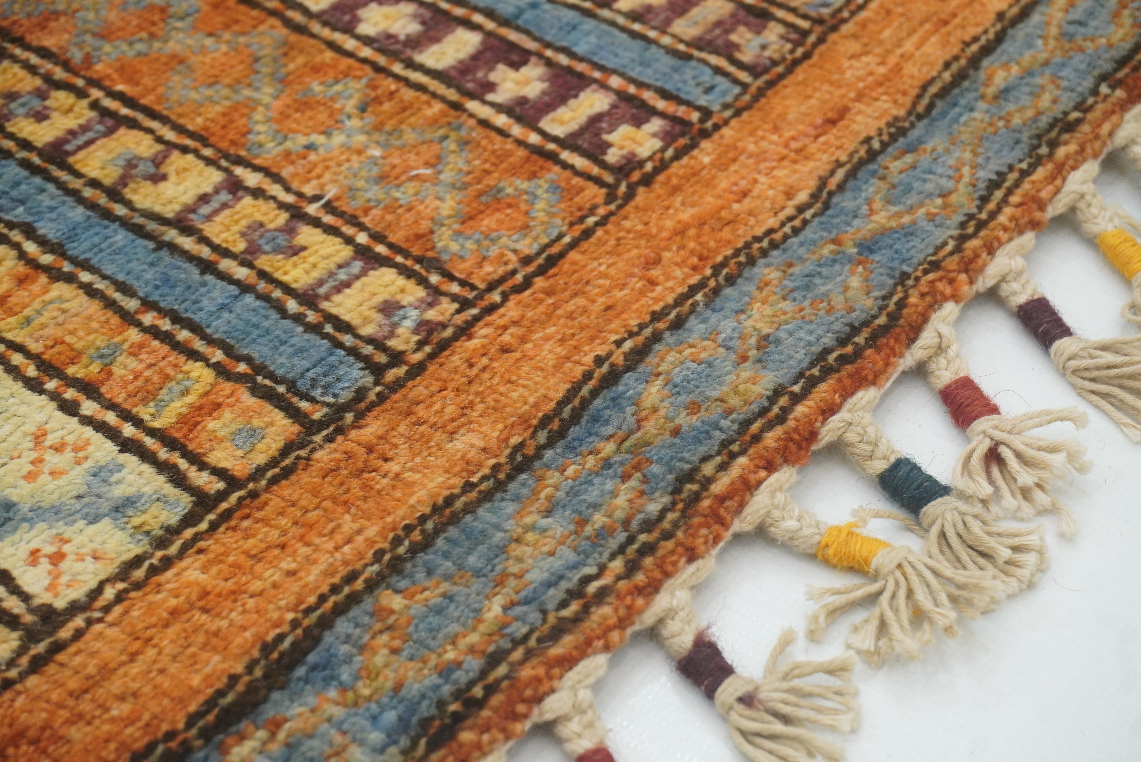 2x5 Orange Turkish Hand knotted Wool Runner Rug - Yildiz Rugs
