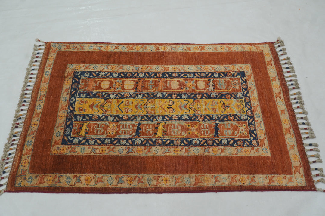 3x4 Red Blue Turkish Shawl Hand knotted Rug