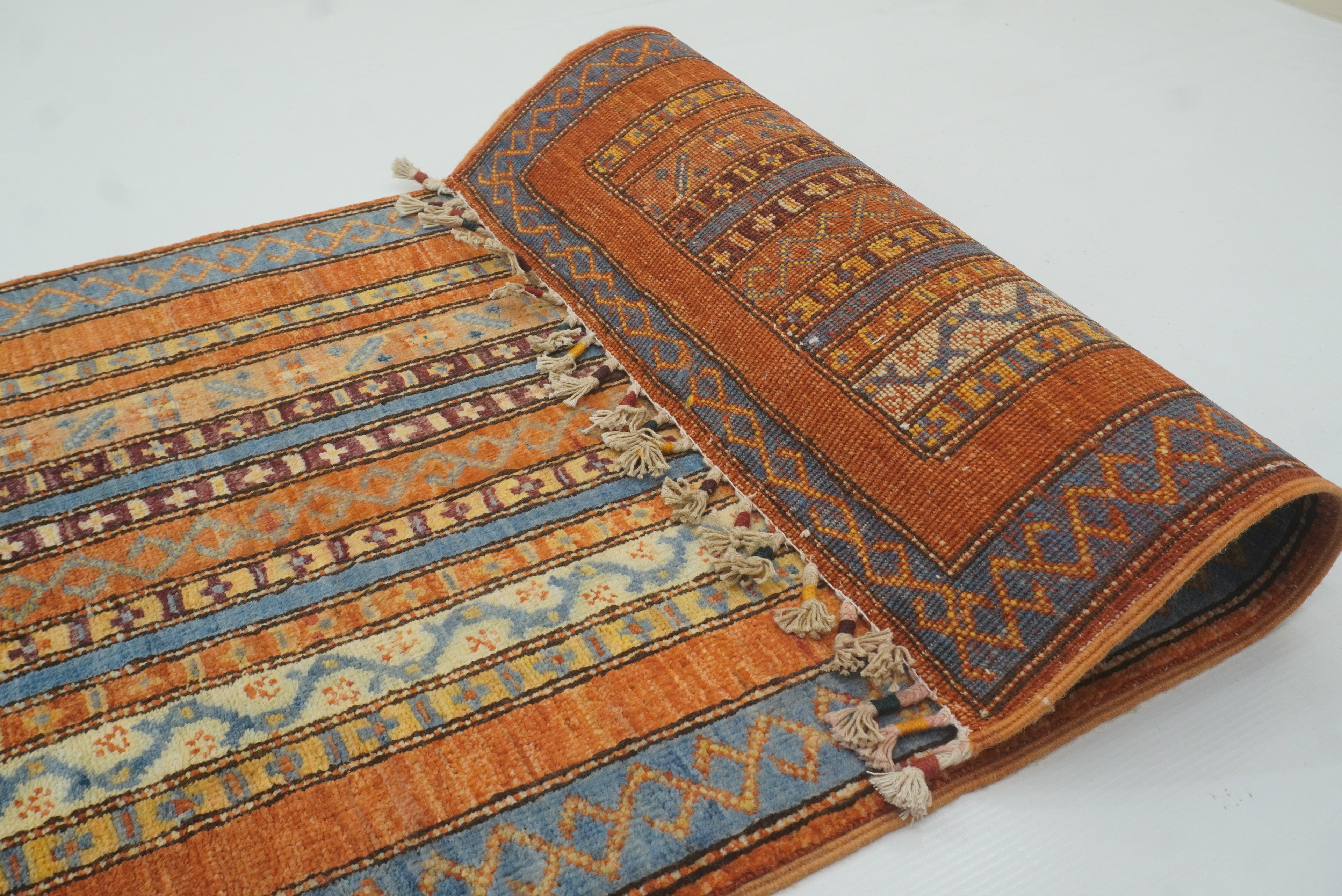 2x5 Orange Turkish Hand knotted Wool Runner Rug - Yildiz Rugs