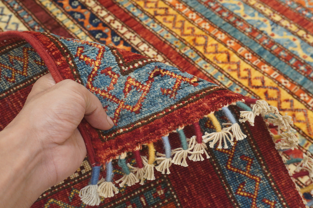 5x5 Red Turkish Shawl Hand knotted Square Rug