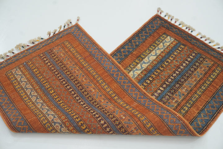 2x5 Orange Turkish Hand knotted Wool Runner Rug - Yildiz Rugs