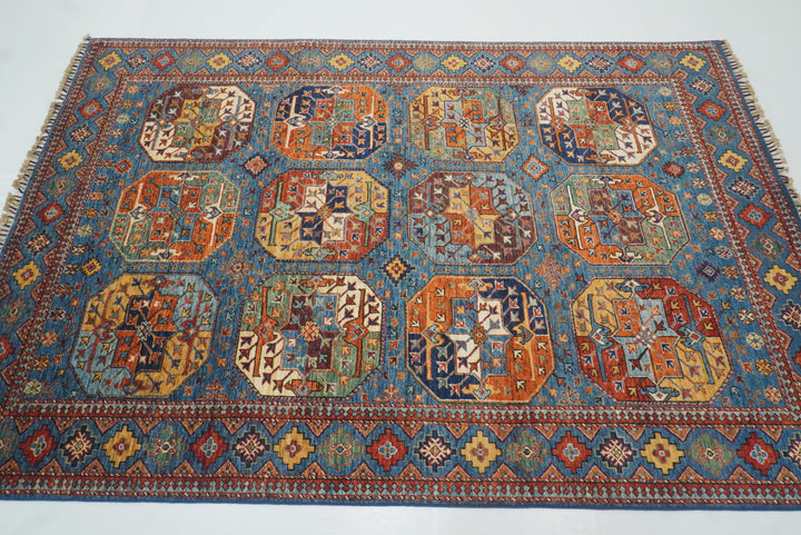 5'6"x8'2" Blue Ersari Afghan Hand-Knotted Oriental Rug - Yildiz Rugs