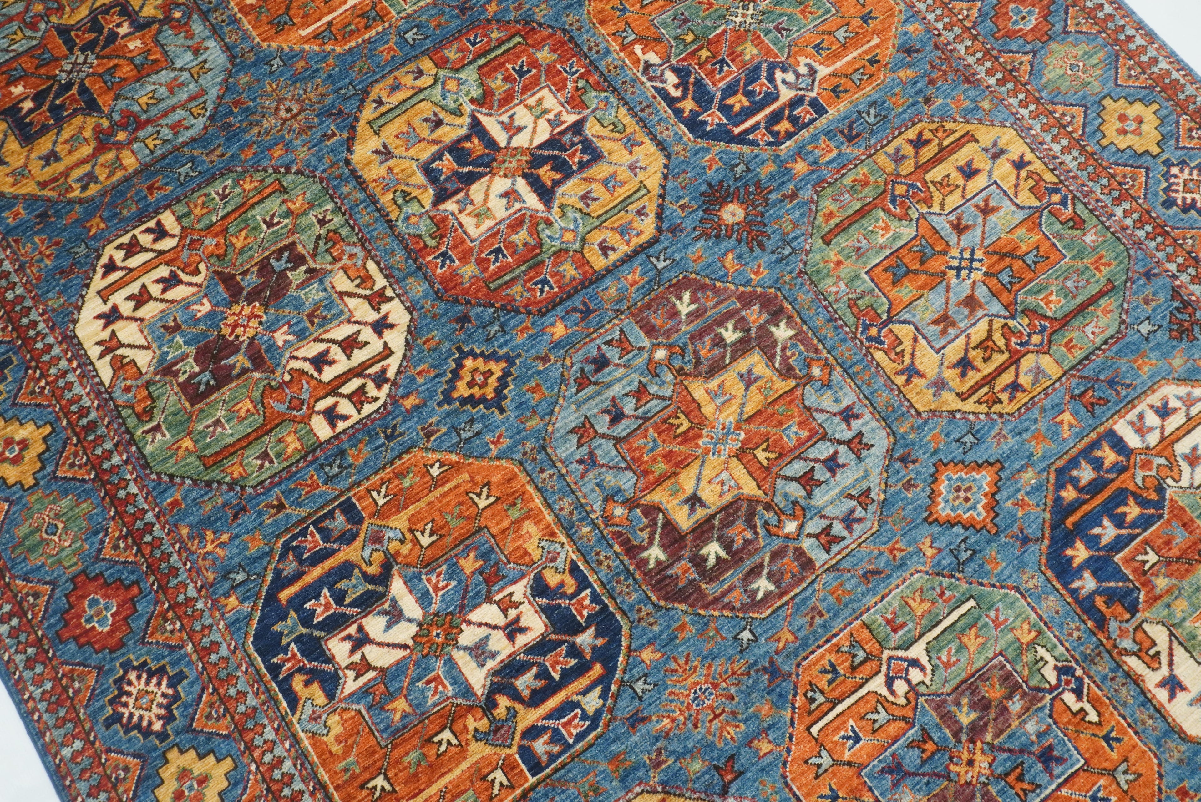 5'6"x8'2" Blue Ersari Afghan Hand-Knotted Oriental Rug - Yildiz Rugs