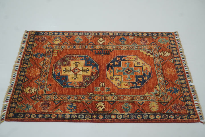 2'8"x4'5" Red Ersari Hand Knotted Afghan Oriental Rug - Yildiz Rugs