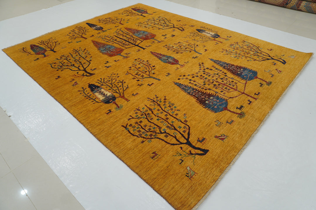 SOLD 8x10 Orange Gabbeh Tree of Life Afghan hand knotted Rug